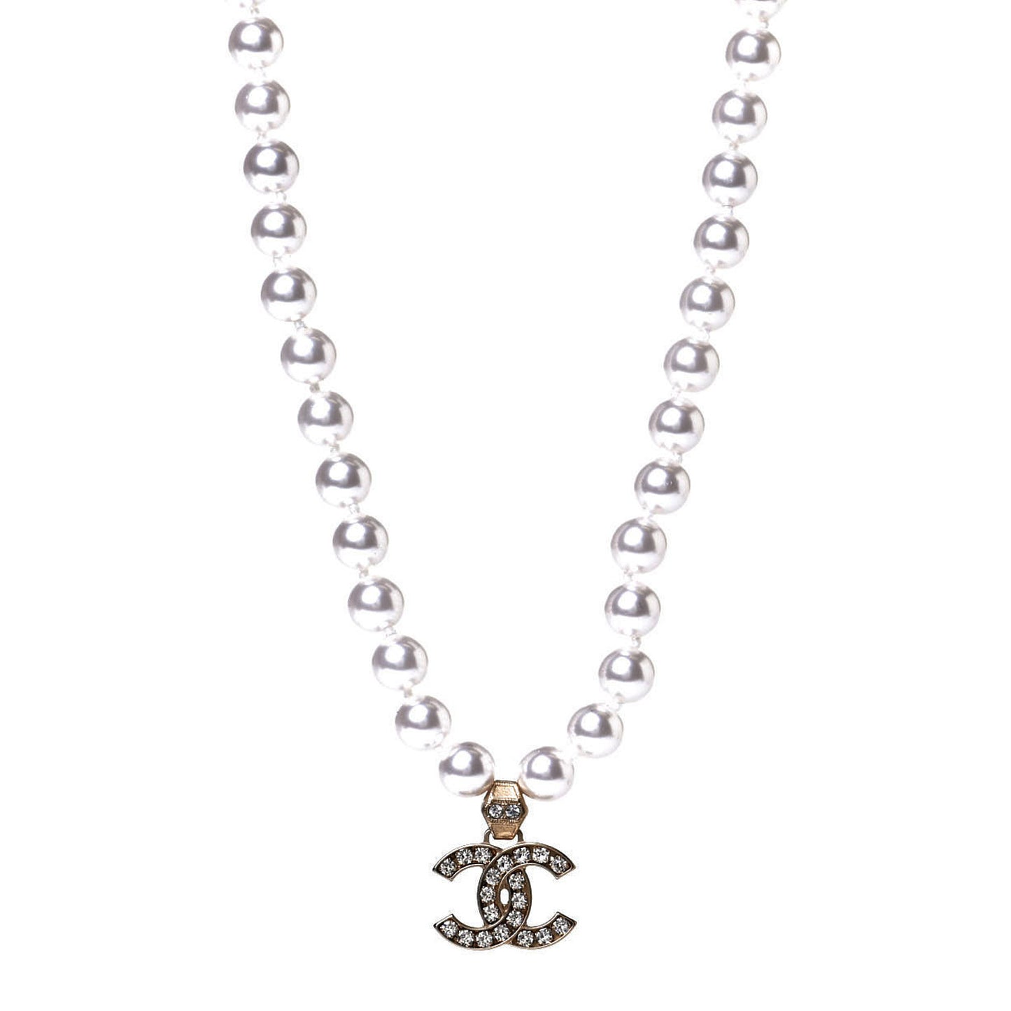 Pearl Crystal CC Short Necklace Gold