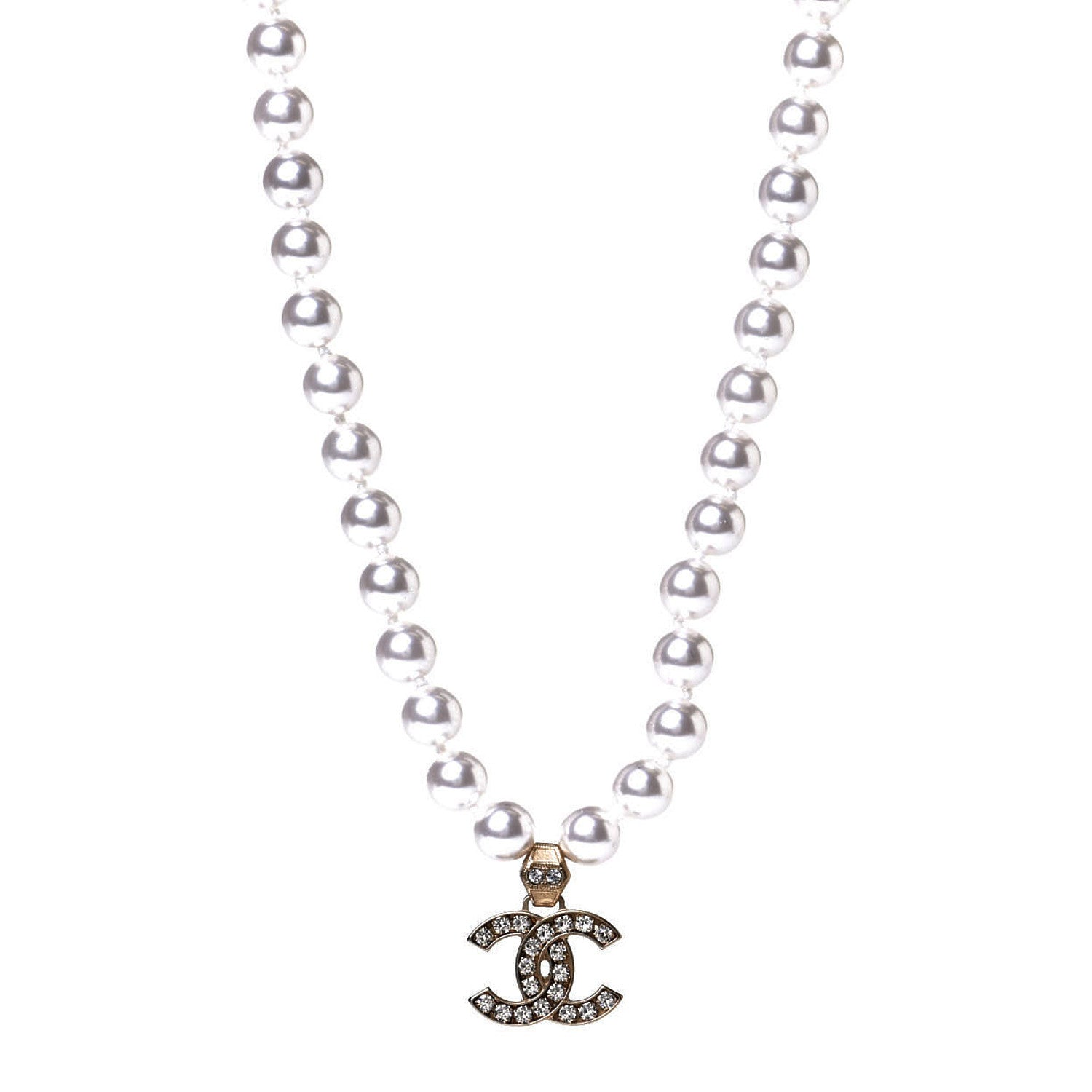 Chanel Pearl Crystal CC Short Necklace Gold 1 of 5