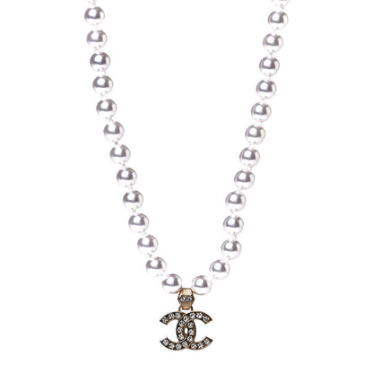 Chanel Pearl Crystal CC Short Necklace Gold 1 of 5