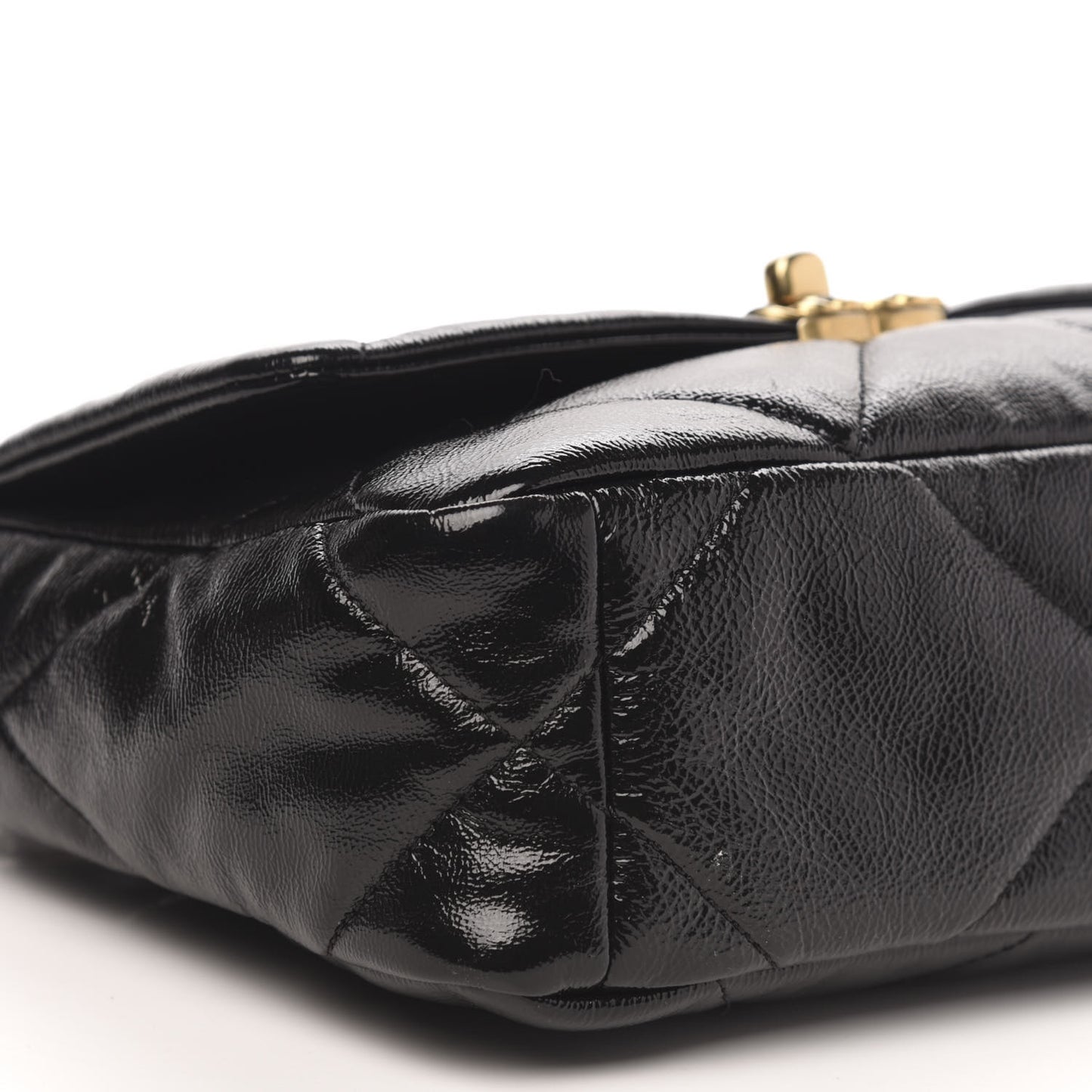 Shiny Crumpled Calfskin Quilted Medium 19 Flap Black