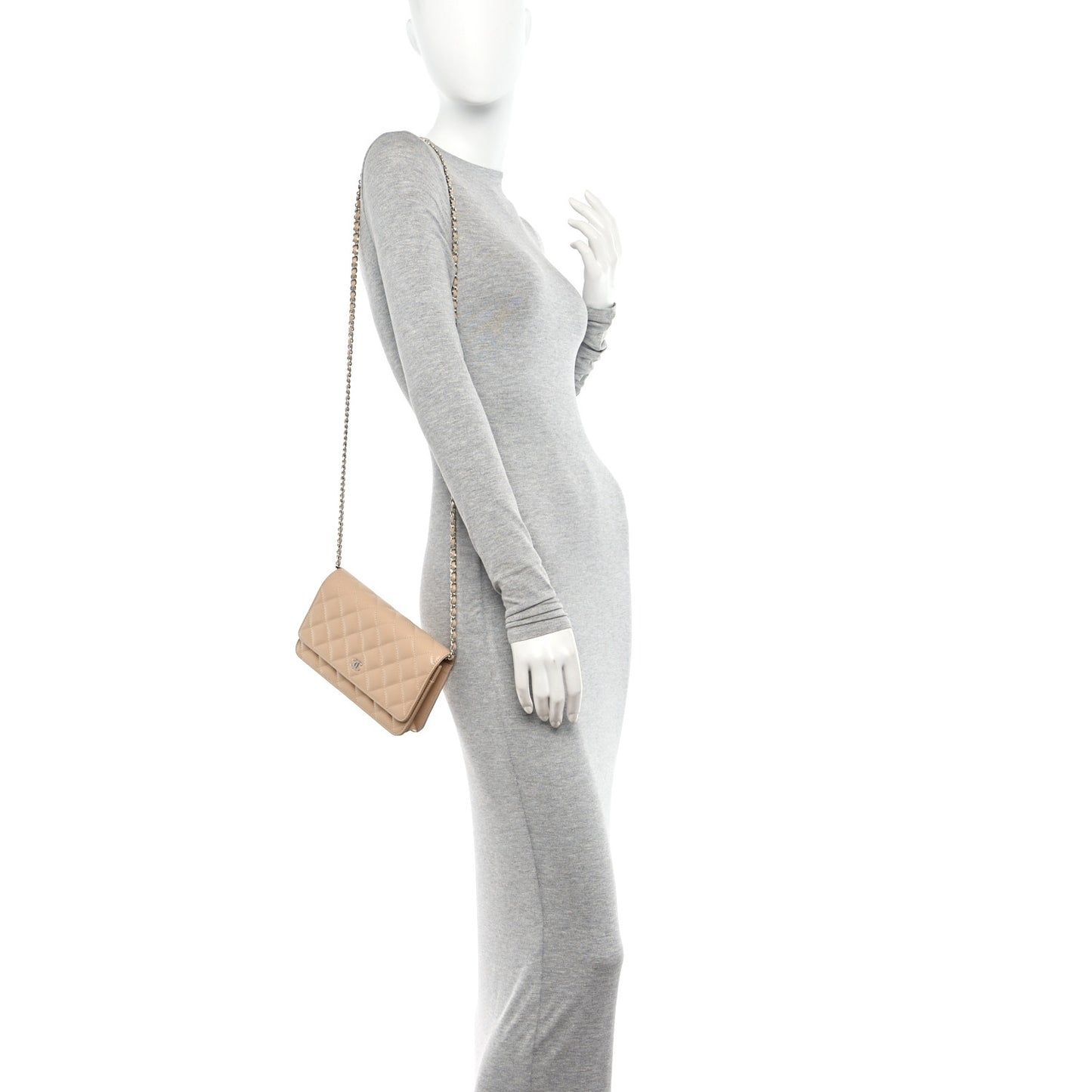 Caviar Quilted Wallet On Chain WOC Beige
