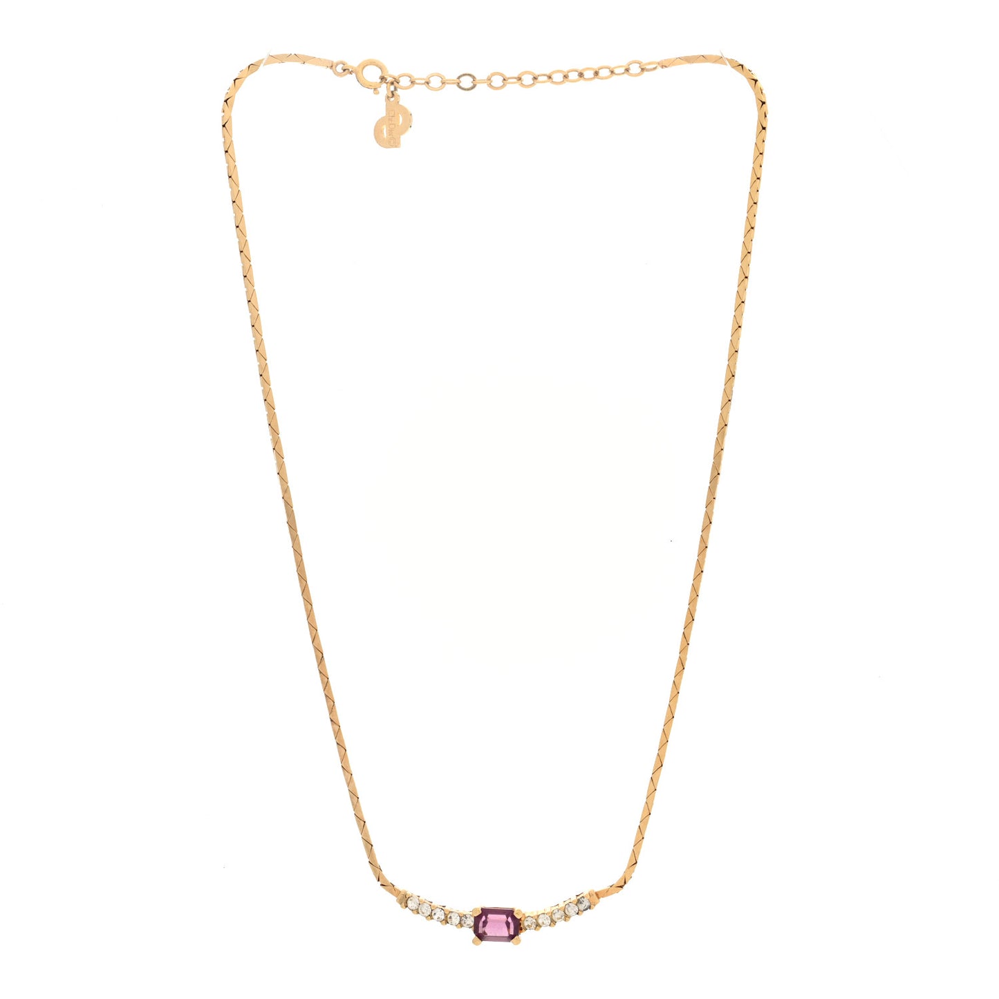 Crystal Baguette Necklace Gold Purple