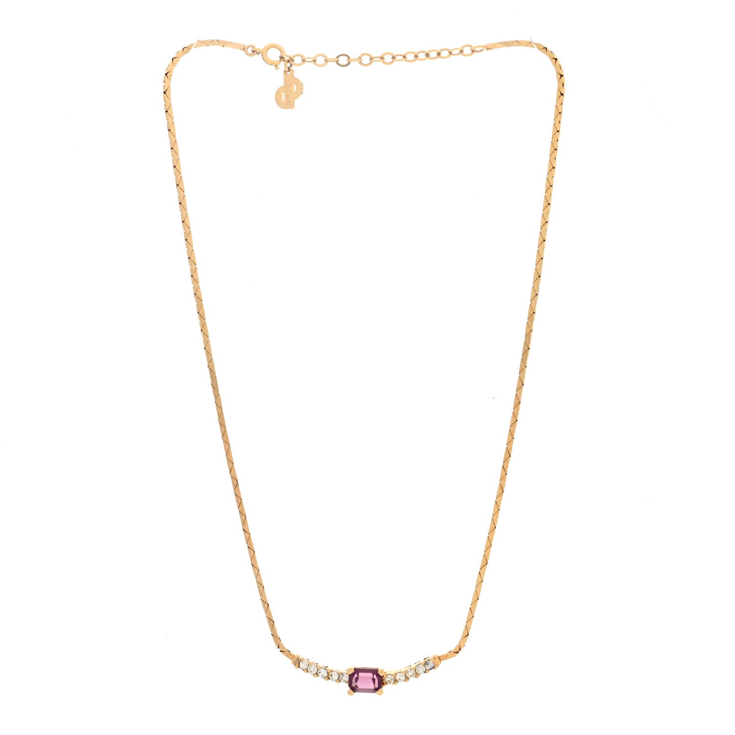 Christian Dior Crystal Baguette Necklace Gold Purple 3 of 4