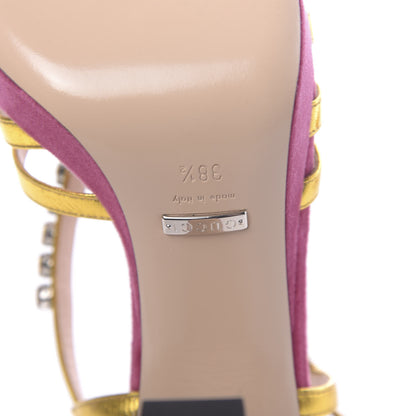 Gucci Velvet Nappa Crystal Zephyra Slingback Platform High Heel Sandals 38.5 Pink Gold 7 of 8