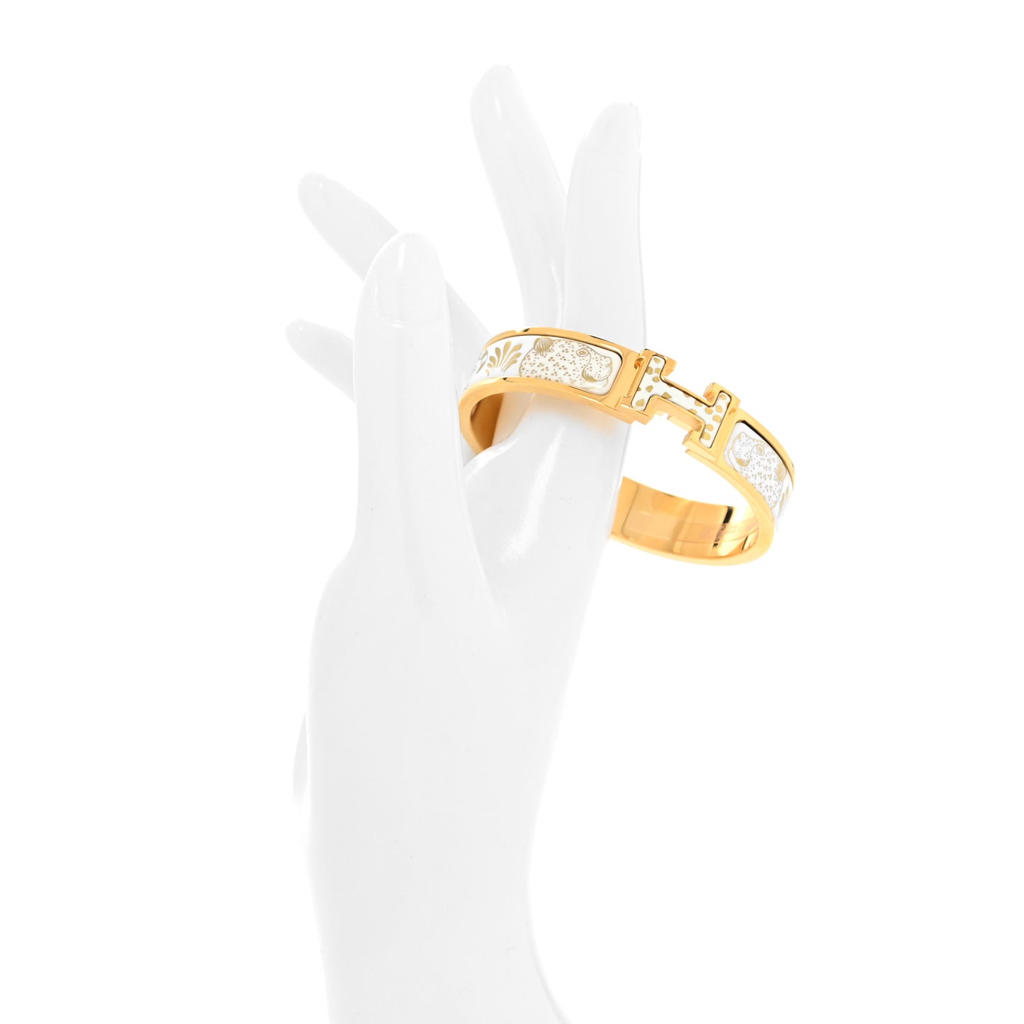 Enamel Printed Narrow Leopards Clic Clac H Bracelet PM Jaune Or White