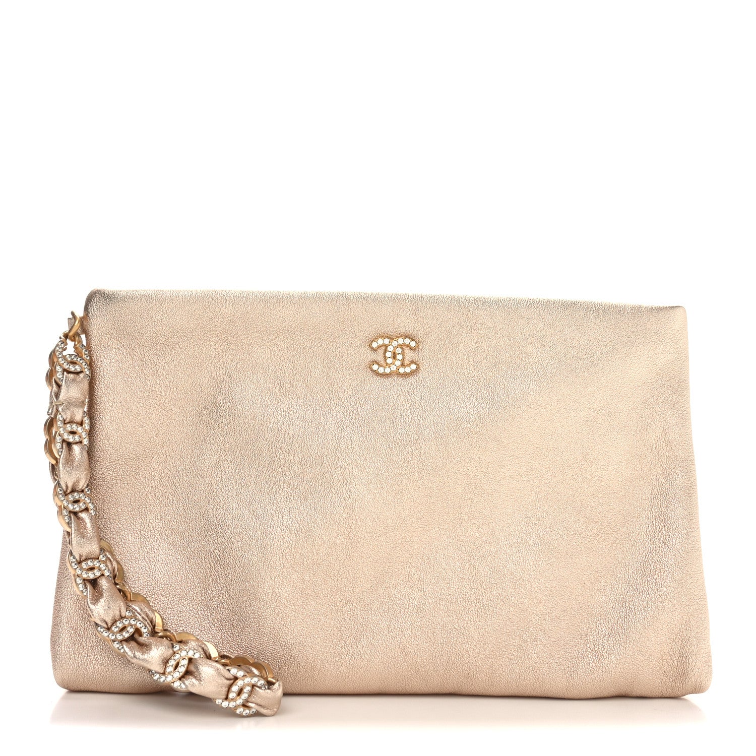 Chanel Metallic Lambskin Crystal Medium CC Pouch With Handle Gold 1 of 9