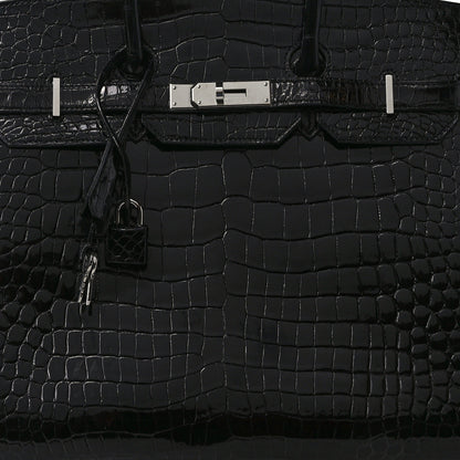 Hermes Shiny Porosus Crocodile Birkin Sellier 35 Black 8 of 16