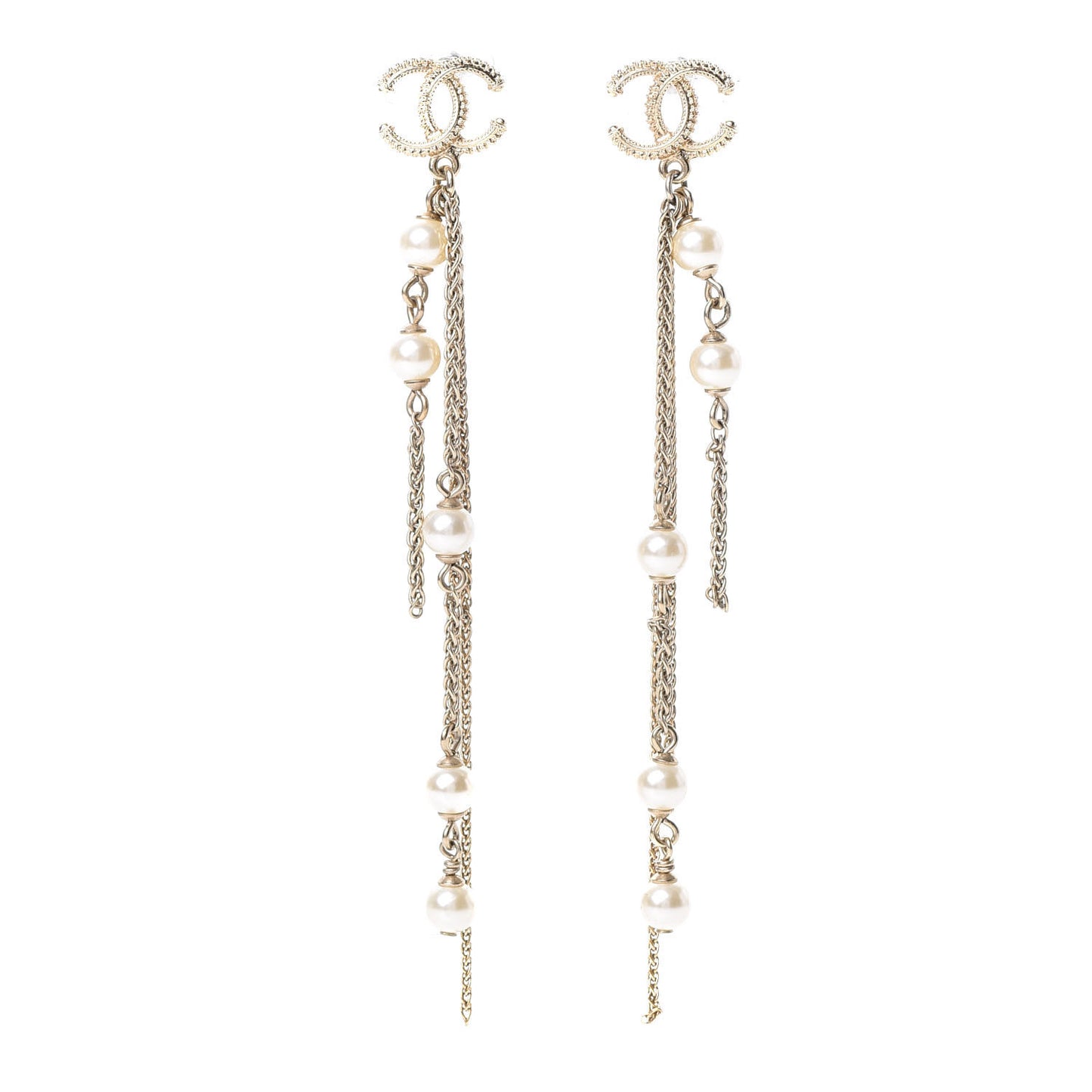 Pearl Beaded CC Drop Earrings Gold