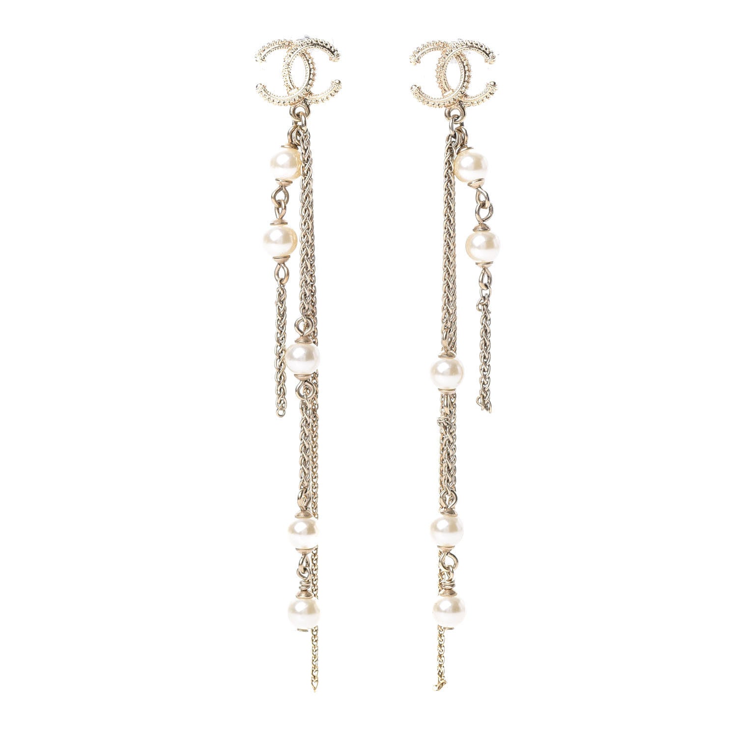 Chanel Pearl Beaded CC Drop Earrings Gold 1 of 5