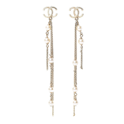 Chanel Pearl Beaded CC Drop Earrings Gold 1 of 5