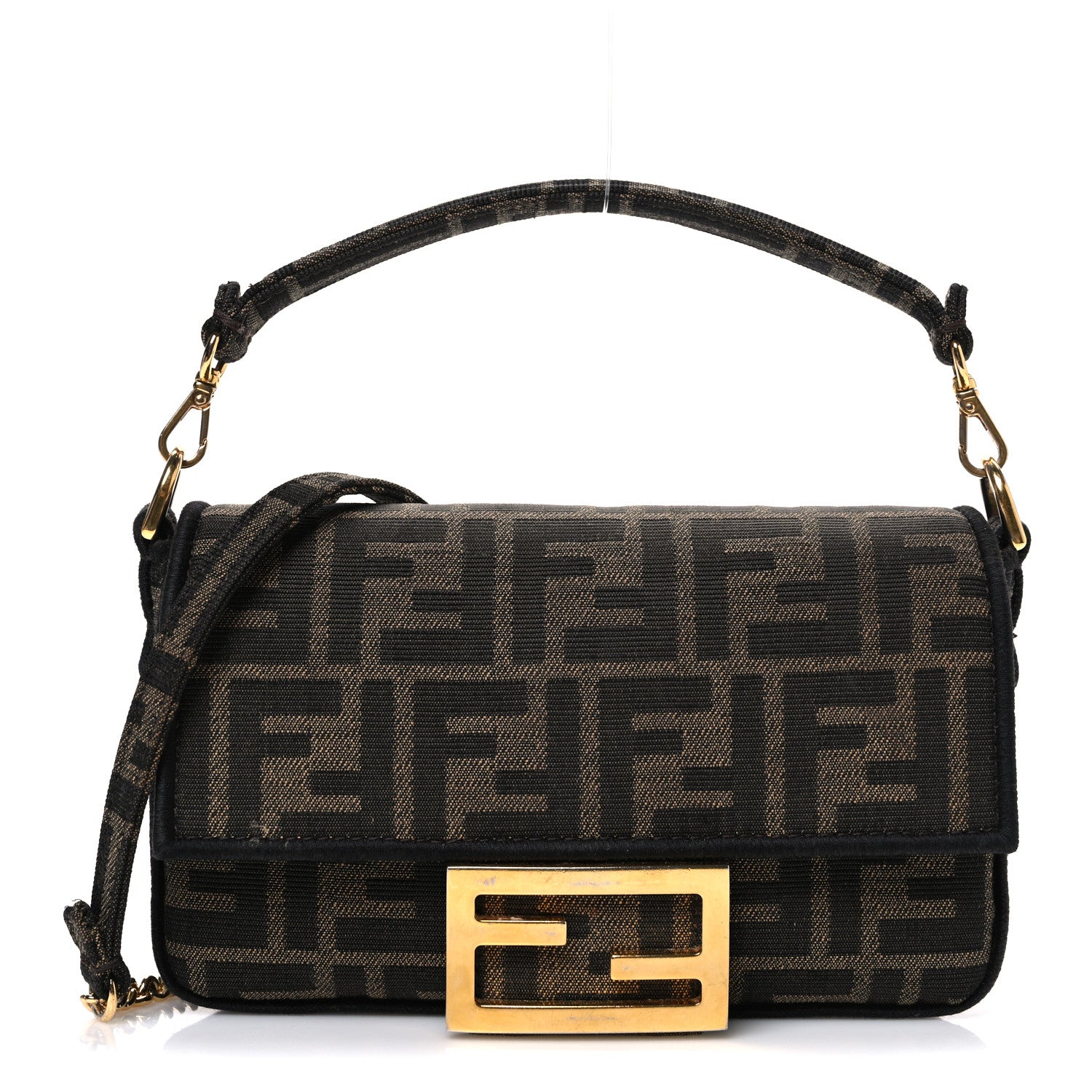 Fendi Fabric Jacquard FF 1974 Mini Baguette Tobacco Moro Black 1 of 12
