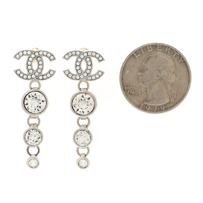 Chanel Metal Crystal CC Drop Earrings Silver 2 of 5