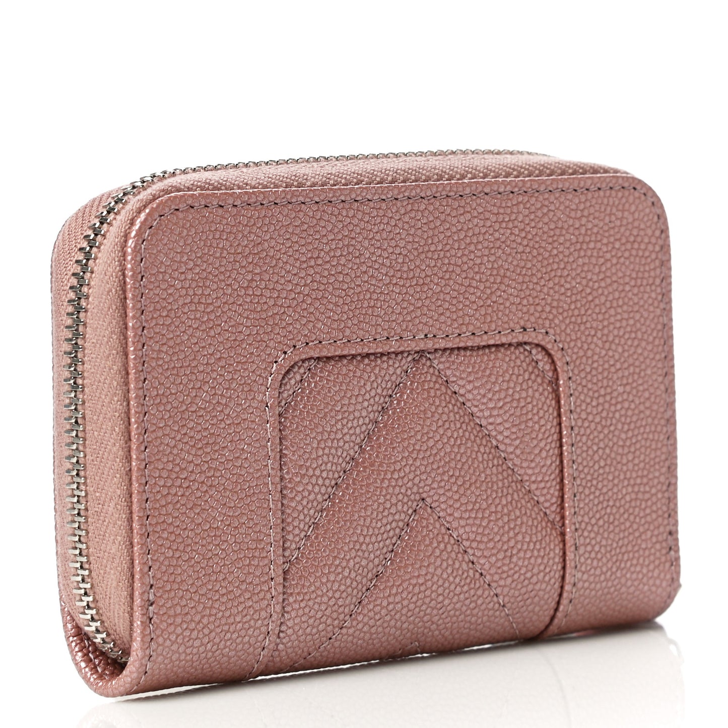 Metallic Caviar Chevron Quilted Vintage Mademoiselle Zip Coin Purse Pink
