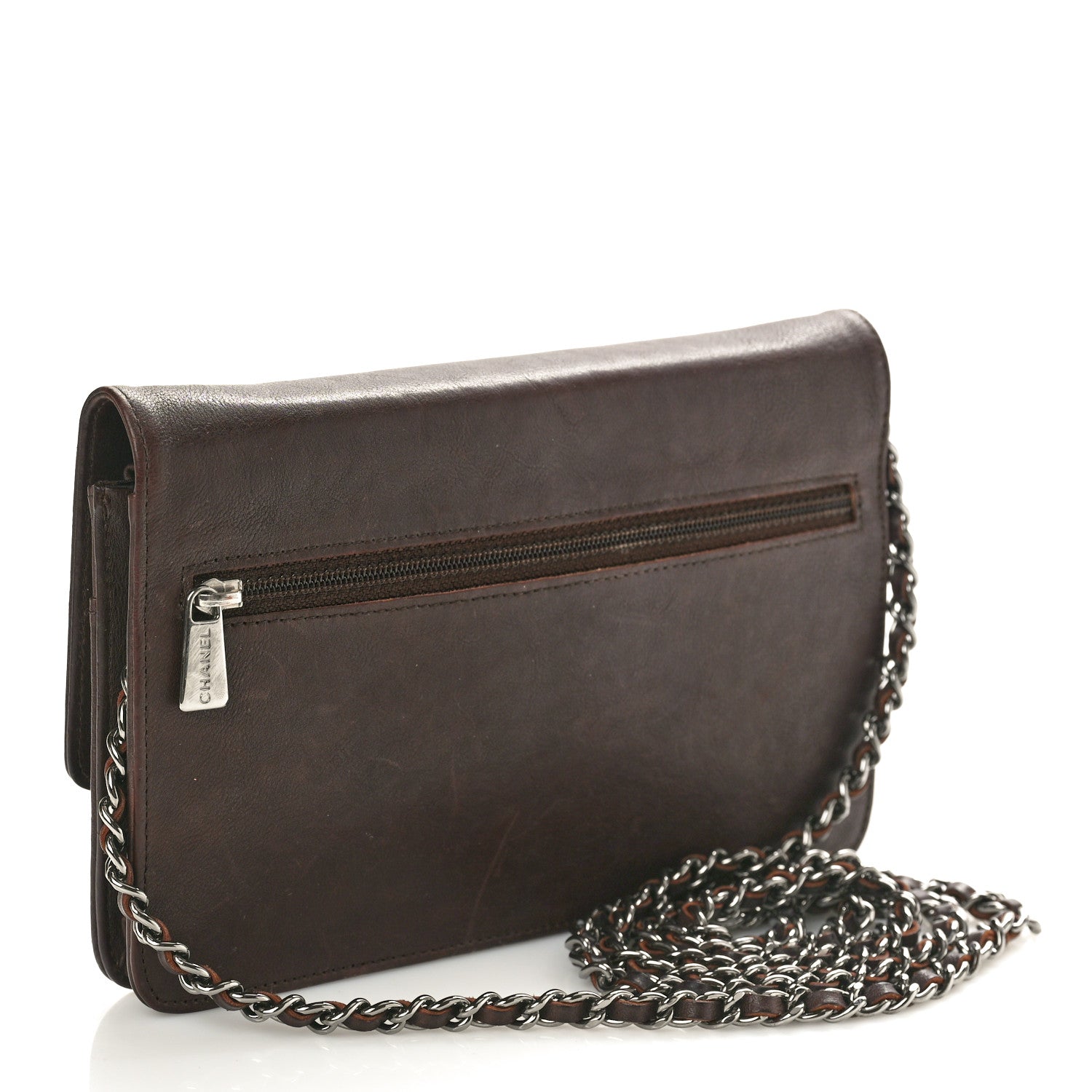 Chanel Lambskin Timeless CC Wallet on Chain WOC Dark Brown 3 of 13