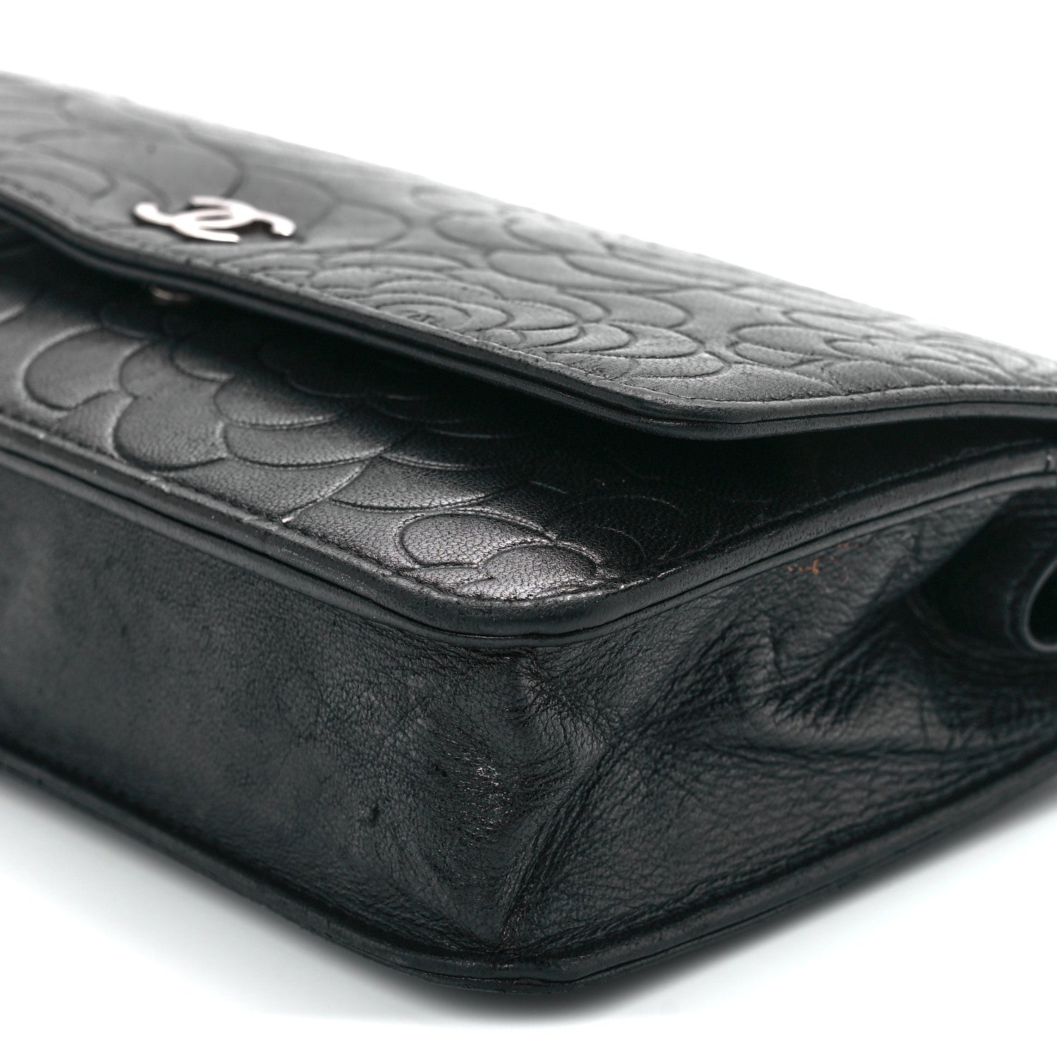 Chanel Lambskin Camellia Embossed Wallet on Chain WOC Black 10 of 10
