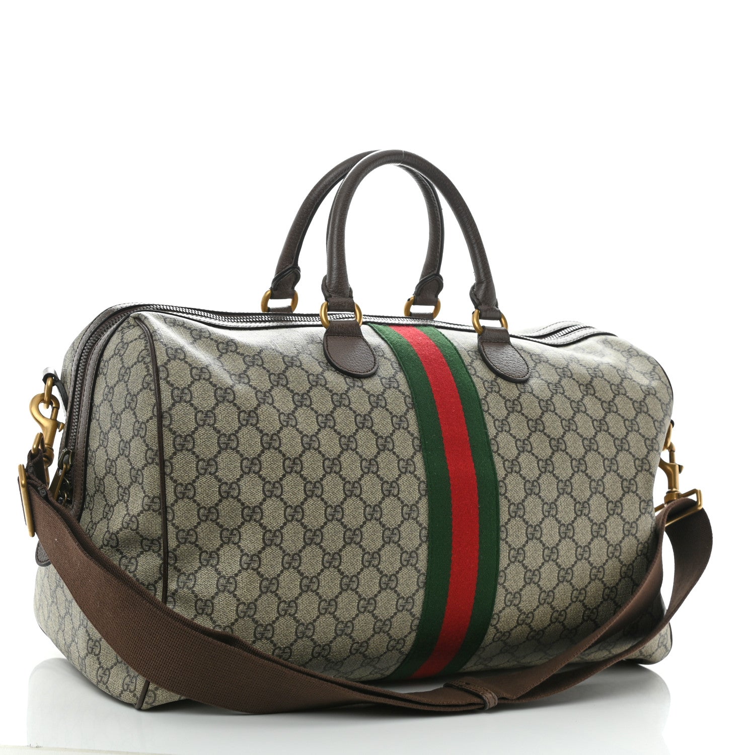Gucci GG Supreme Monogram Textured Dollar Calfskin Web Medium Ophidia Carry-On Duffle Bag Beige Ebony New Acero 3 of 13