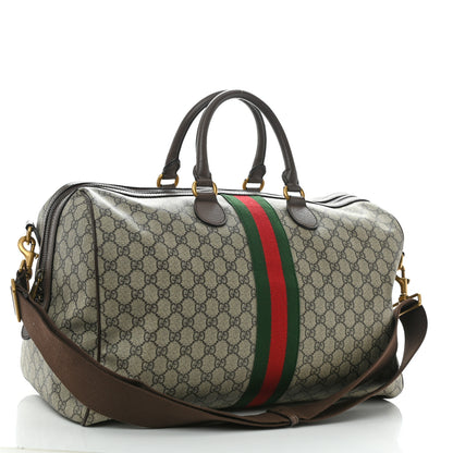 Gucci GG Supreme Monogram Textured Dollar Calfskin Web Medium Ophidia Carry-On Duffle Bag Beige Ebony New Acero 3 of 13