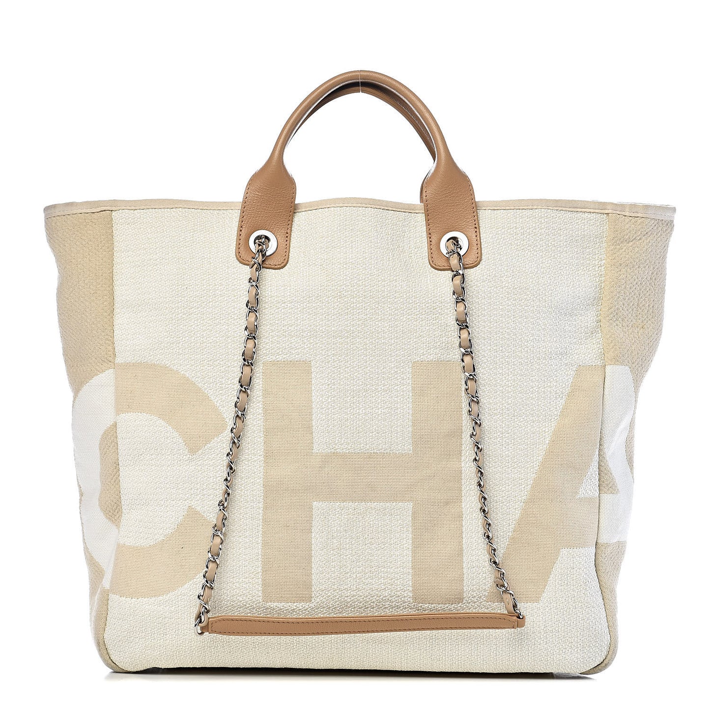 Canvas Large Shopping Tote White Beige