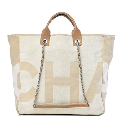 Chanel Canvas Large Shopping Tote White Beige 1 of 16
