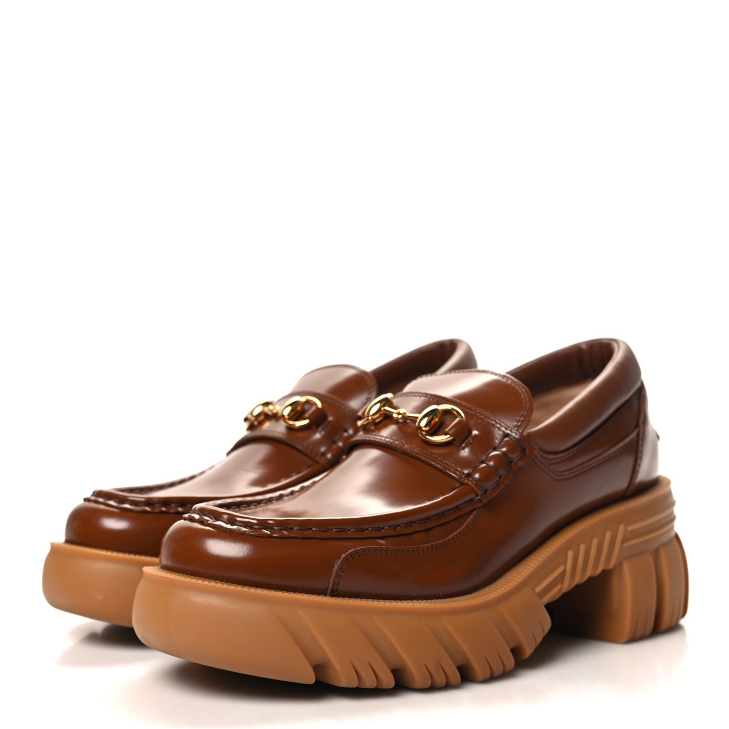 Magnum Calfskin Nappa Samoa Womens Horsebit Platform Chunky Lug Sole 40mm Loafers 39 Brown