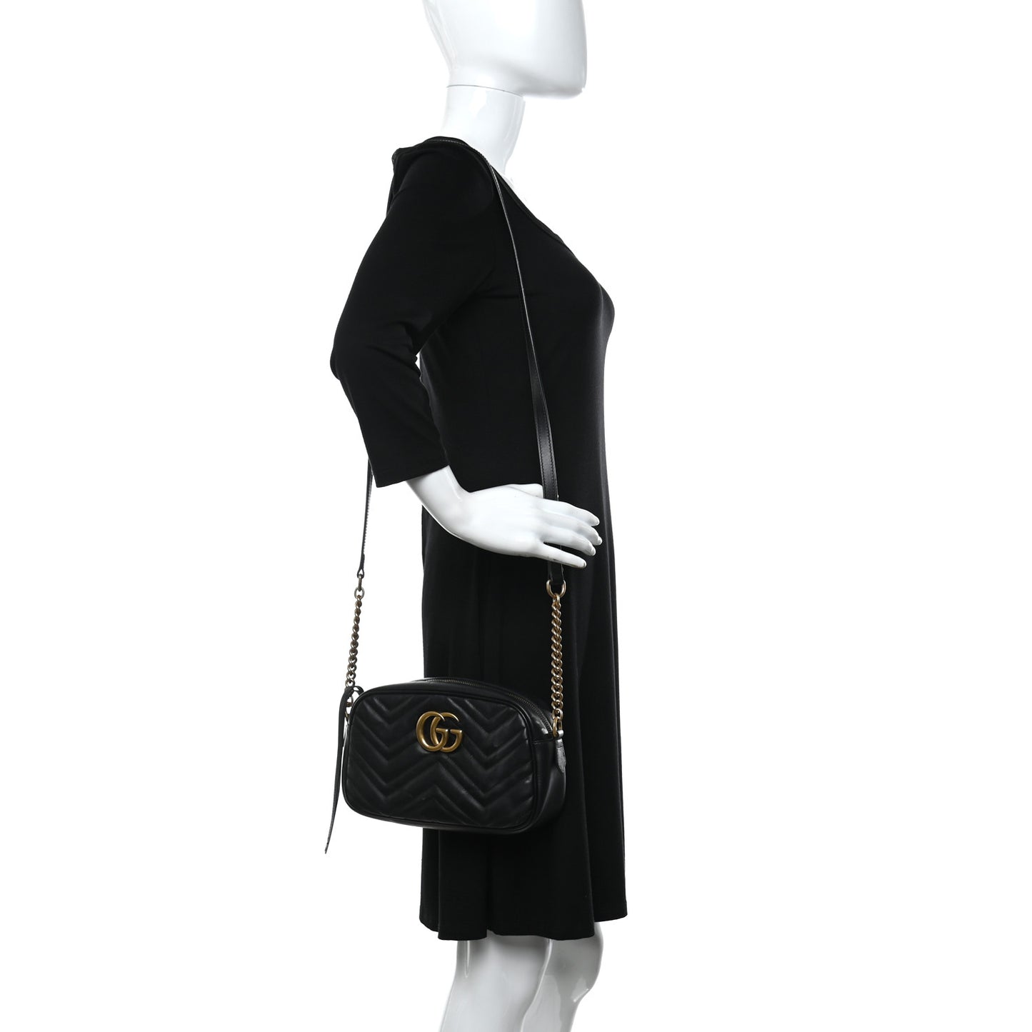 Calfskin Matelasse Small GG Marmont Chain Shoulder Bag Black