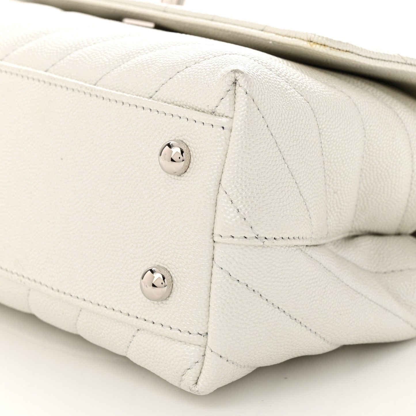 Iridescent Caviar Chevron Quilted Mini Coco Handle Flap White
