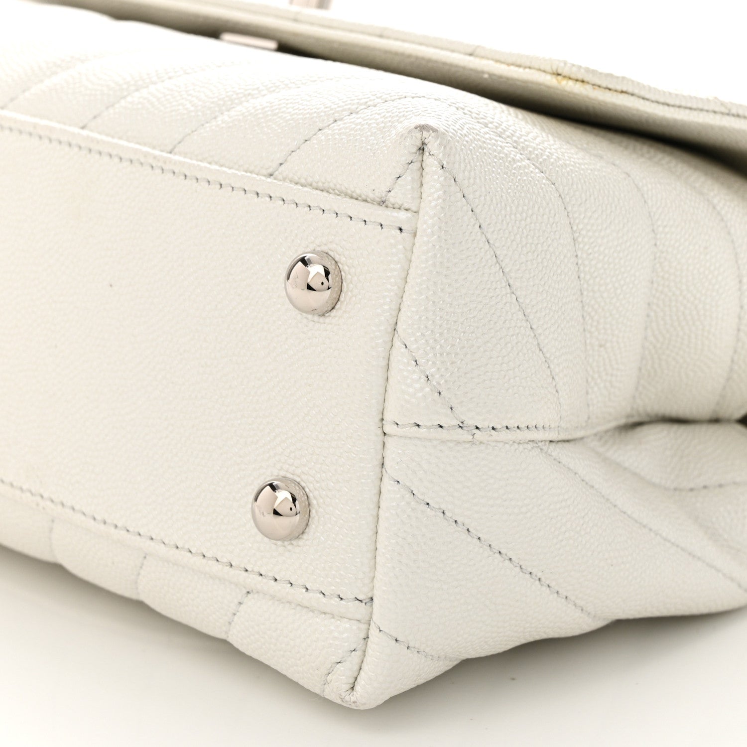 Chanel Iridescent Caviar Chevron Quilted Mini Coco Handle Flap White 10 of 14