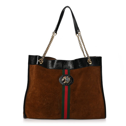 Gucci Suede Patent Large Rajah Chain Tote Nocciola Black 1 of 16
