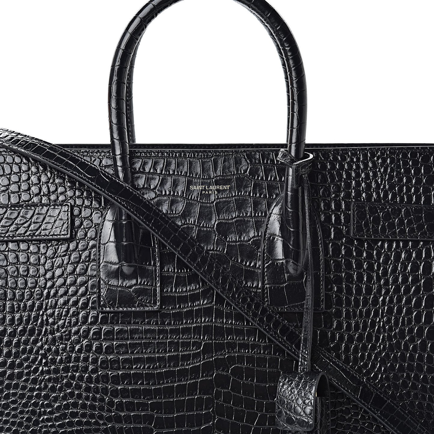 Calfskin Crocodile Embossed Small Sac de Jour Black