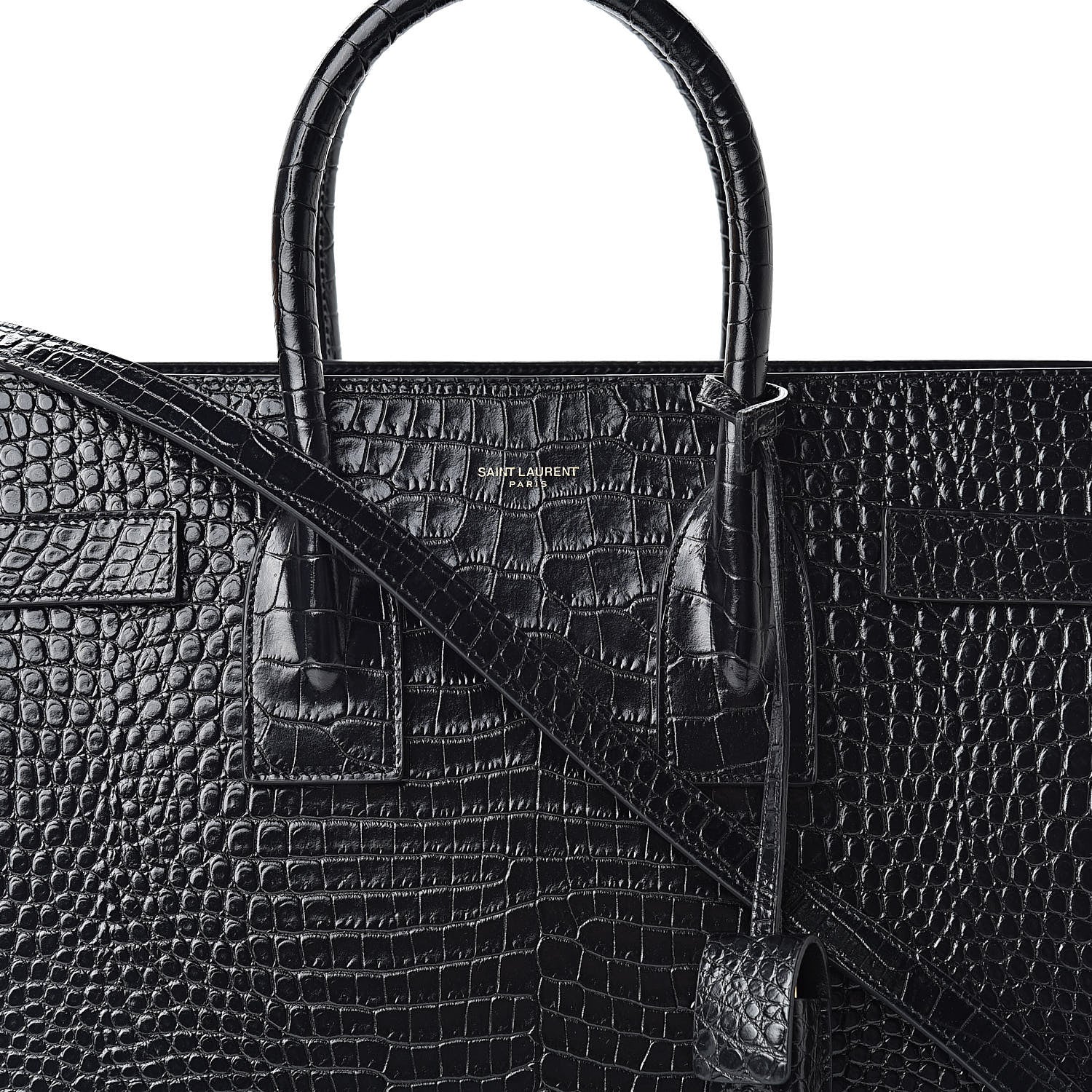 Saint Laurent Calfskin Crocodile Embossed Small Sac de Jour Black 7 of 10