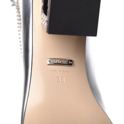 Gucci Metallic Nappa Crystal Square G Mid Heel Pumps 38 Silver 6 of 9