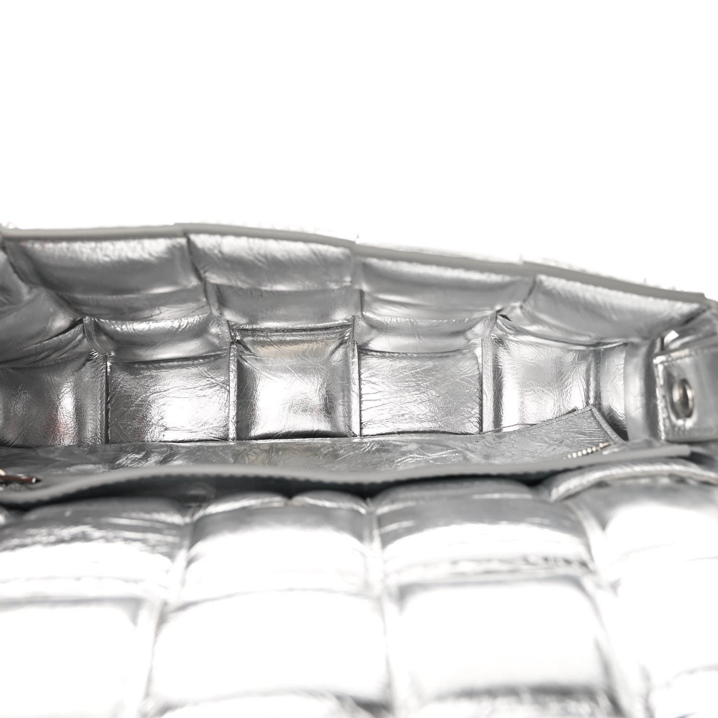 Metallic Lambskin Padded Cassette Crossbody Bag Silver