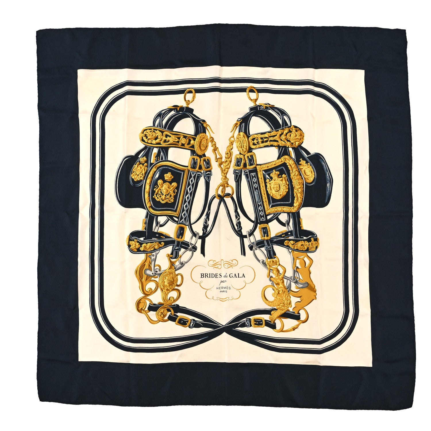 Hermes Silk Brides De Gala Scarf 90 Black Creme Gold 1 of 4