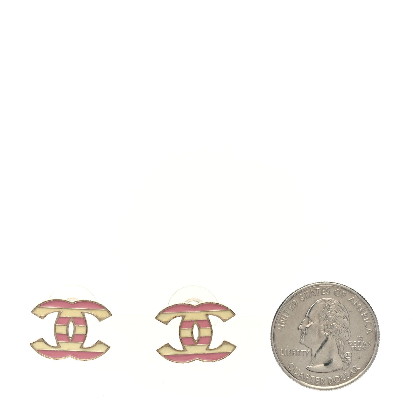 Enamel Striped CC Earrings Pink White Gold