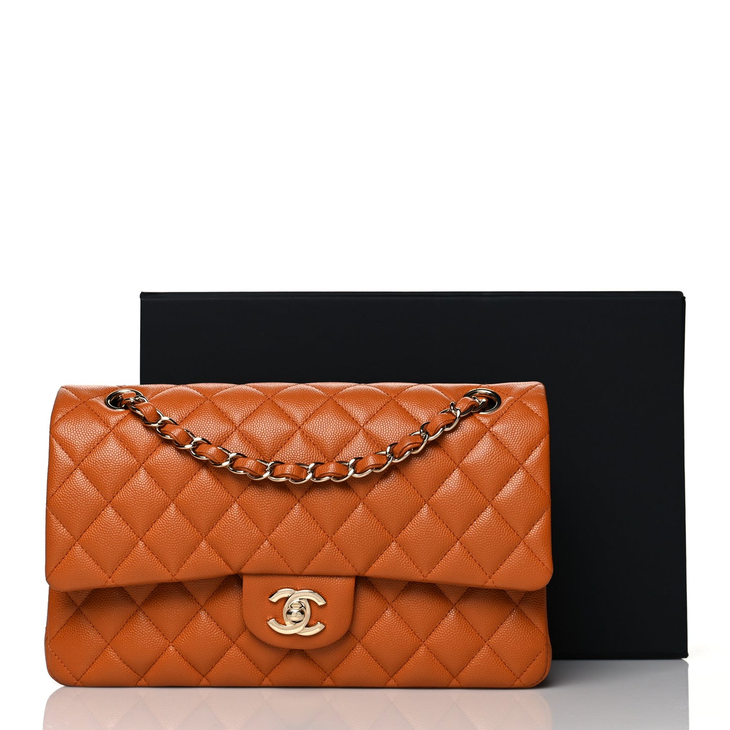 Caviar Quilted Medium Double Flap Light Brown