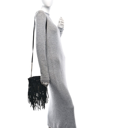 Saint Laurent Calfskin Fringe Monogram Mini Bourse Bucket Bag Black 2 of 11