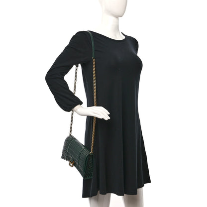 Balenciaga Shiny Calfskin Crocodile Embossed Small Hourglass Evening Chain Bag Forest Green 2 of 8