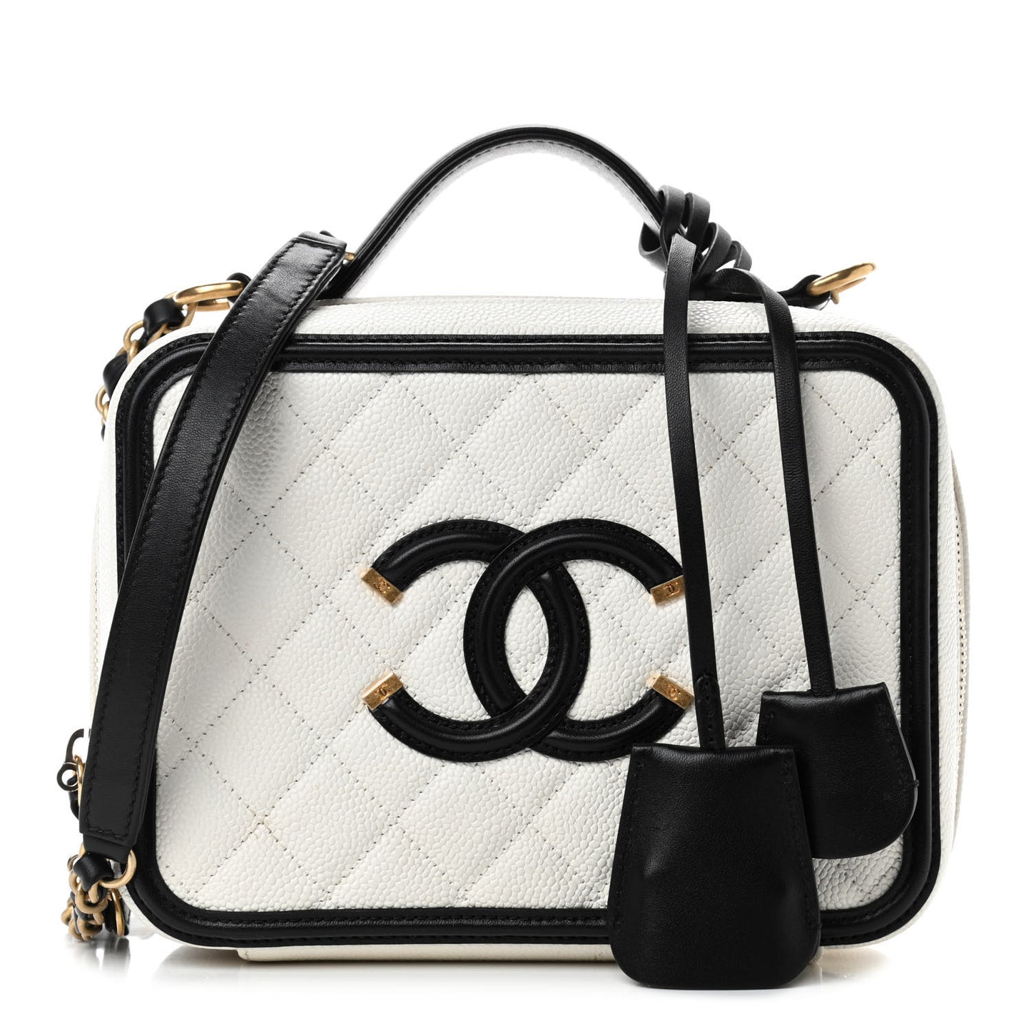 Caviar Quilted Medium CC Filigree Vanity Case White Black