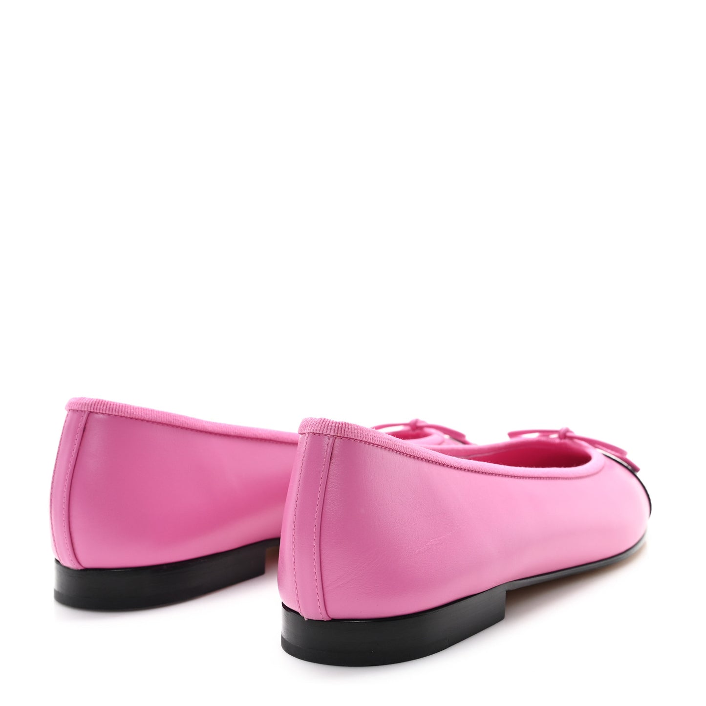 Calfskin Grosgrain Cap Toe CC Ballerina Flats 38 Pink Black