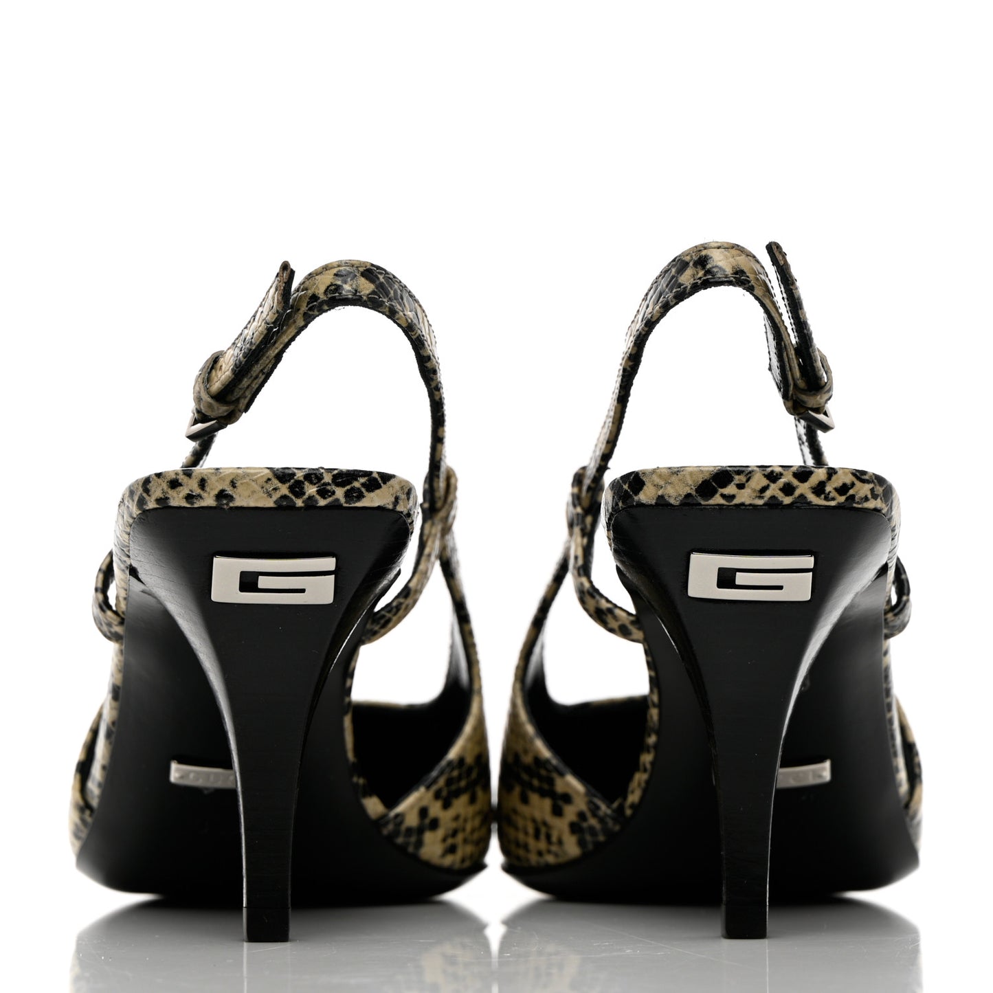 Calfskin Python Print Square G 75mm Slingback Pumps 35.5 Beige Avana