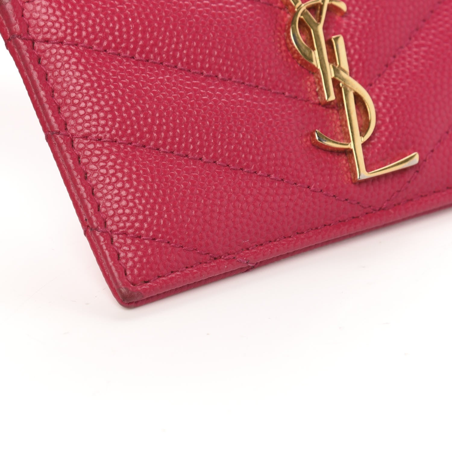Saint Laurent Grain De Poudre Matelasse Chevron Monogram Credit Card Case Fresh Fuxia 8 of 9