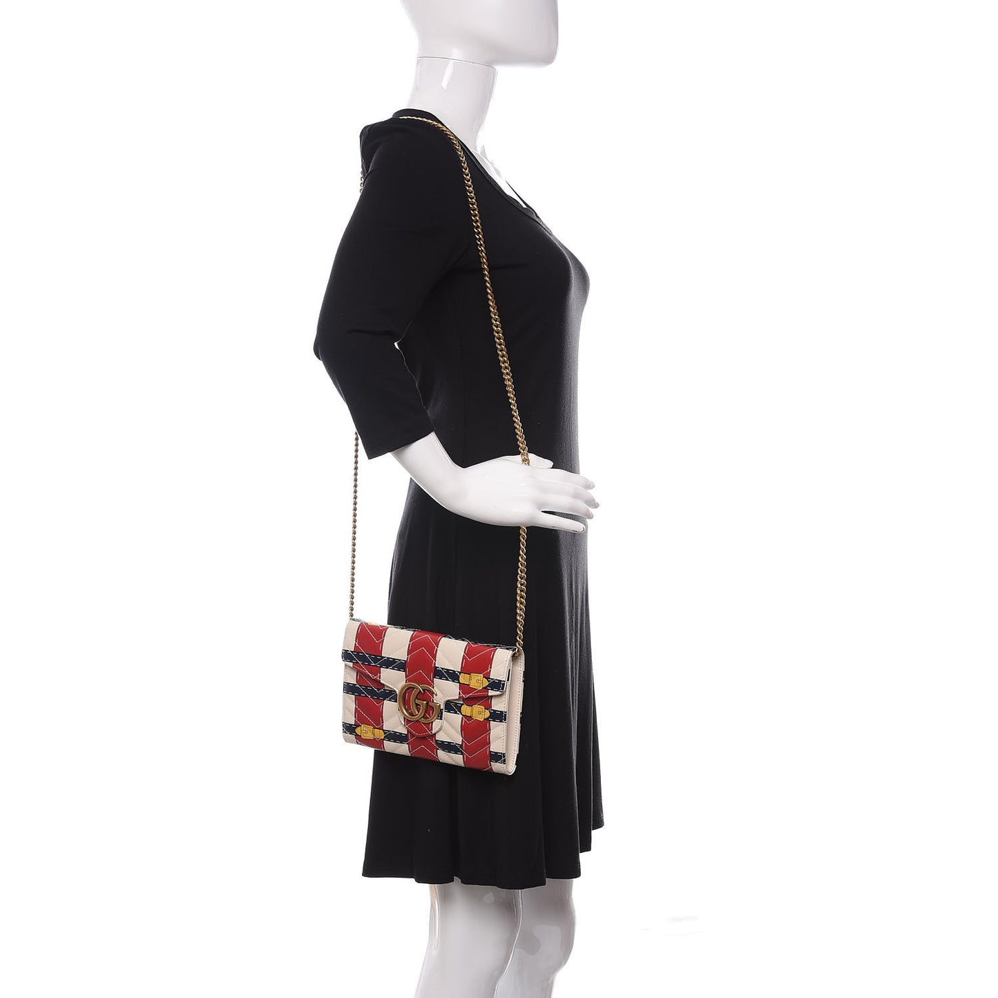 Calfskin Matelasse Trompe L'Oeil Print Mini GG Marmont Chain Wallet White