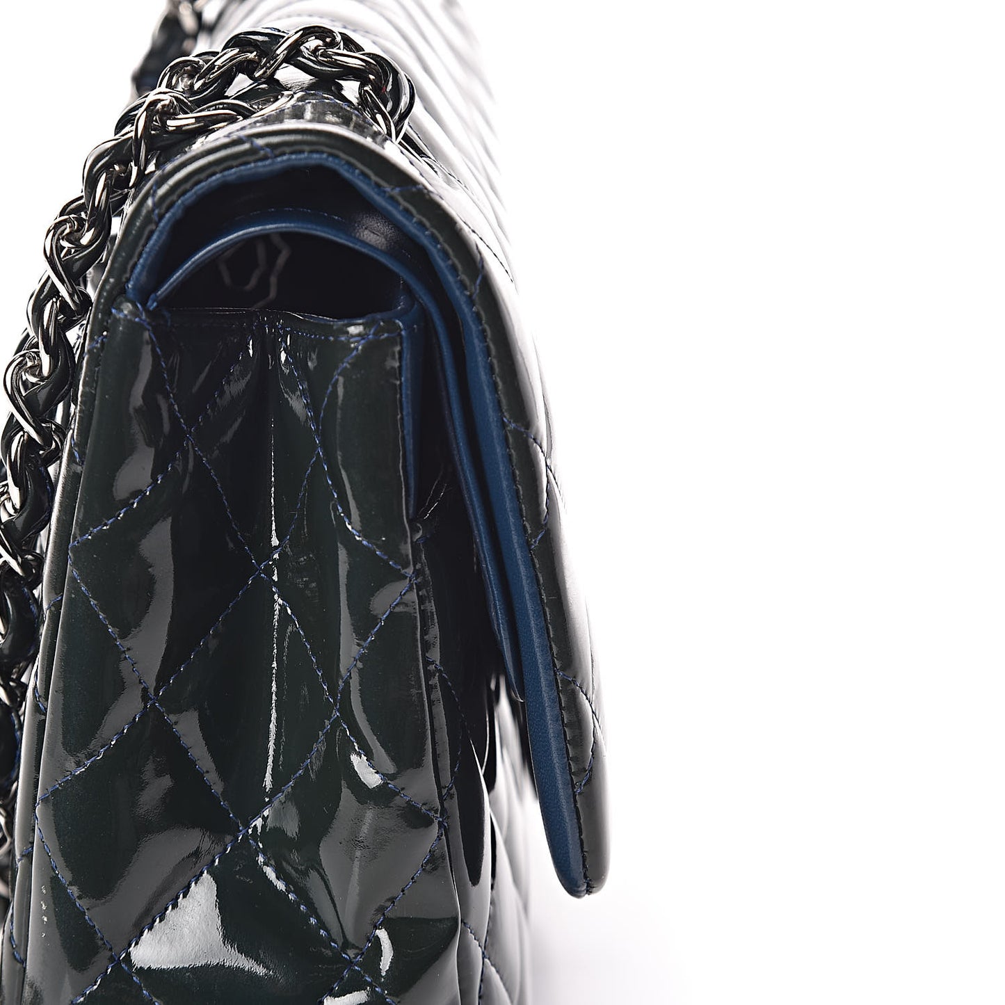 Patent Quilted Jumbo Double Flap Navy