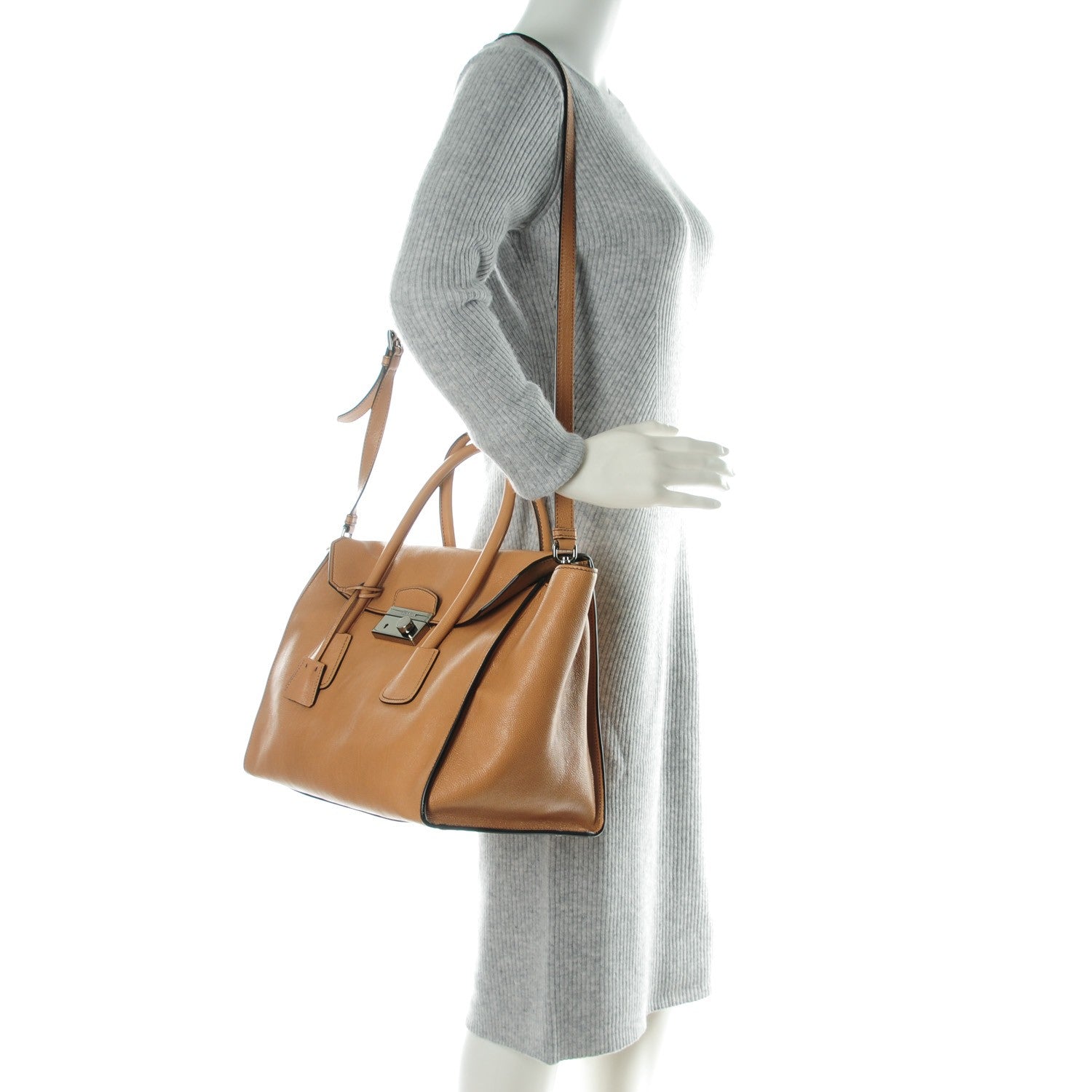 Prada Glace Calf Large Twin Pocket Tote Naturale 2 of 8