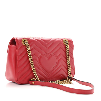 Gucci Calfskin Matelasse Small GG Marmont Shoulder Bag Hibiscus Red 3 of 10