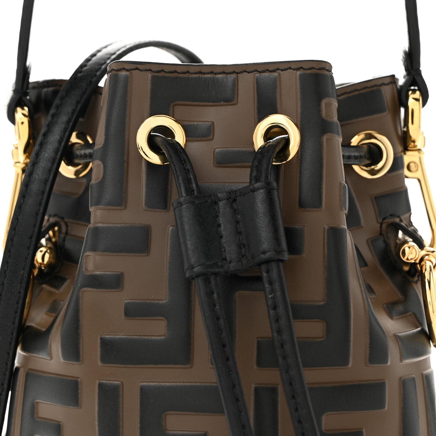 Vitello Liberty F is Fendi Bi-Color FF 1974 Embossed Mini Mon Tresor Bucket Bag Maya Black
