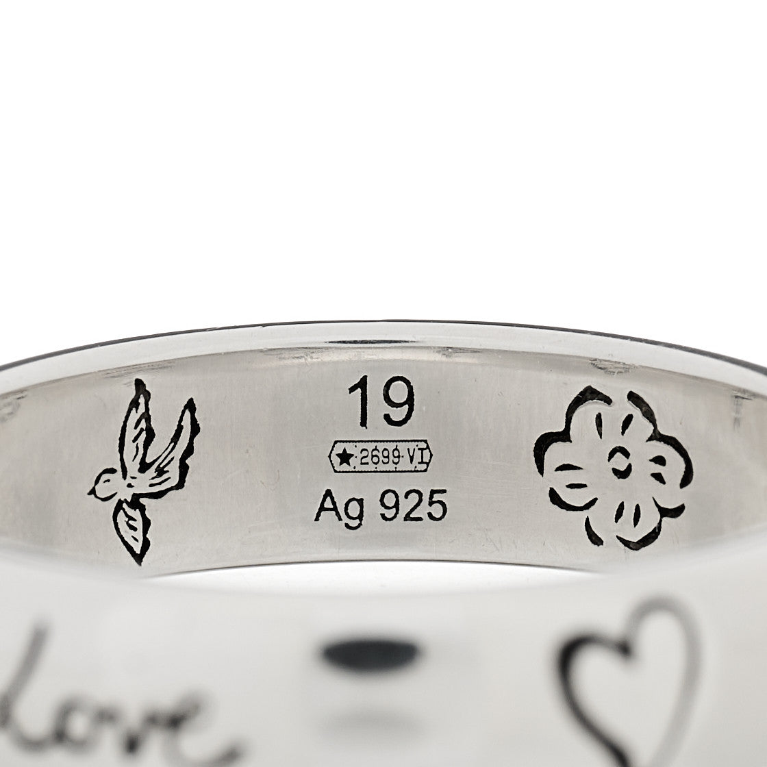 Gucci Sterling Silver Blind for Love Band Ring 58 8.75 4 of 6