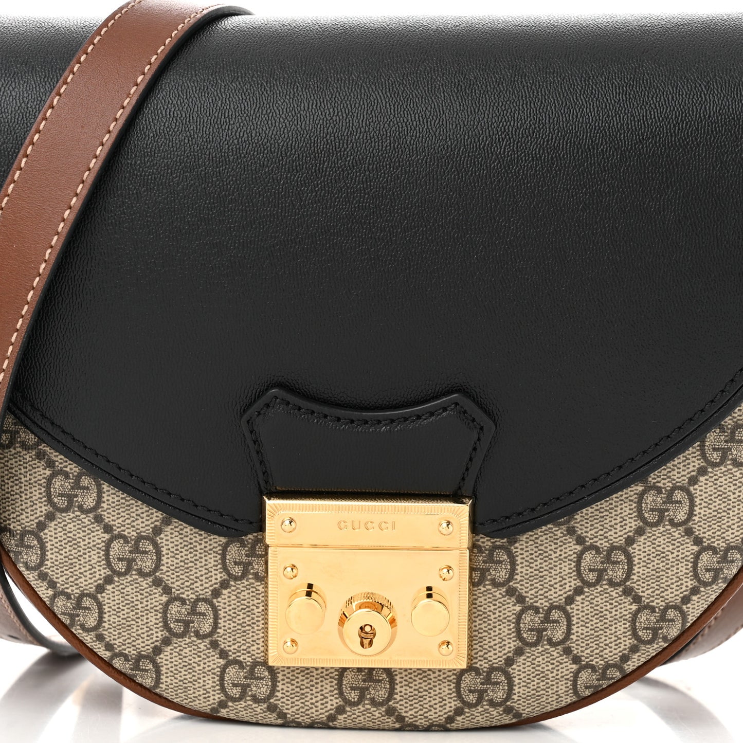 GG Supreme Monogram Calfskin Small Padlock Messenger Shoulder Bag Beige Black Cuir