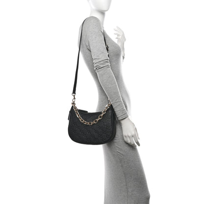 Gucci GG Grainy Calfskin Emblem Small Half Moon Shoulder Bag Black 2 of 12