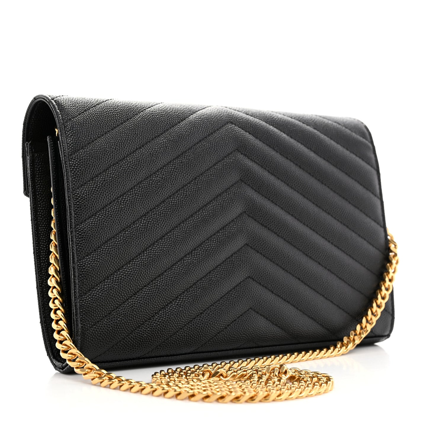 Grain De Poudre Matelasse Chevron Monogram Chain Wallet Black